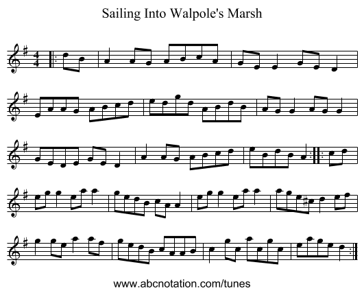 Sailing Into Walpole's Marsh - staff notation