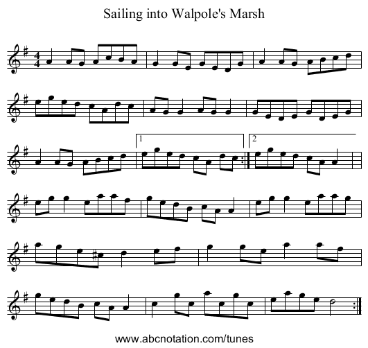 Sailing into Walpole's Marsh - staff notation