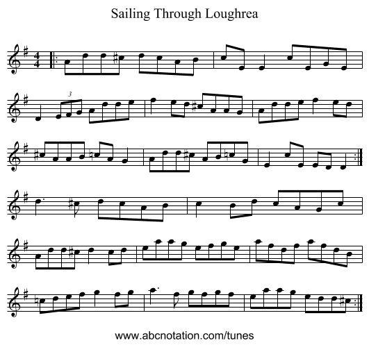 Sailing Through Loughrea - staff notation