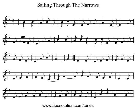 Sailing Through The Narrows - staff notation