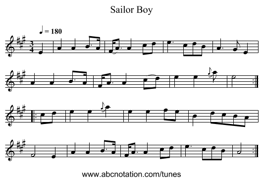 Sailor Boy - staff notation