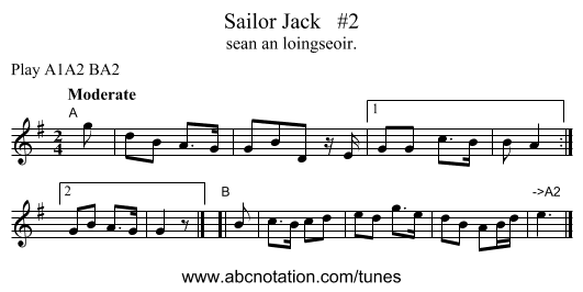 Sailor Jack   #2 - staff notation