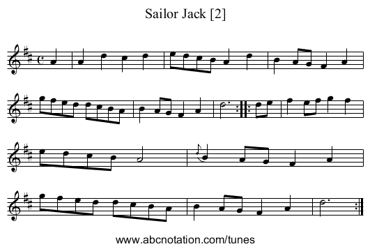 Sailor Jack [2] - staff notation