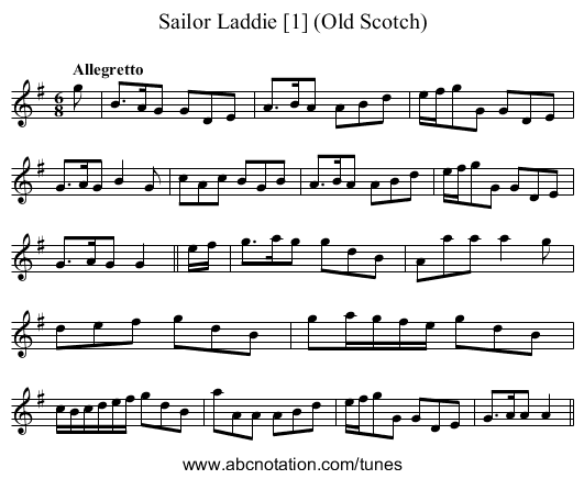 Sailor Laddie [1] (Old Scotch) - staff notation