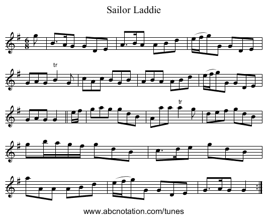 Sailor Laddie - staff notation