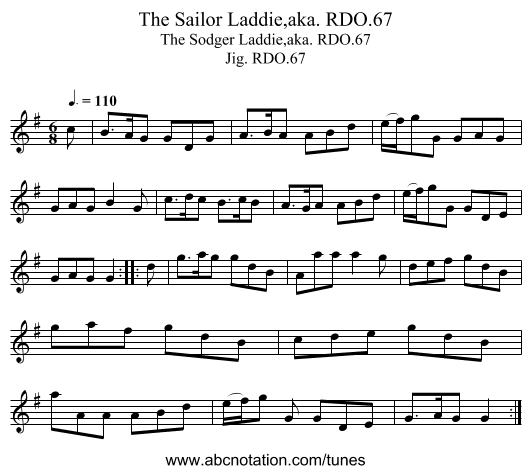 Sailor Laddie,aka. RDO.67, The - staff notation