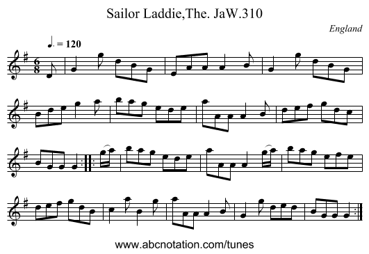Sailor Laddie,The. JaW.310 - staff notation