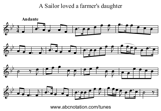 Sailor loved a farmer's daughter, A - staff notation