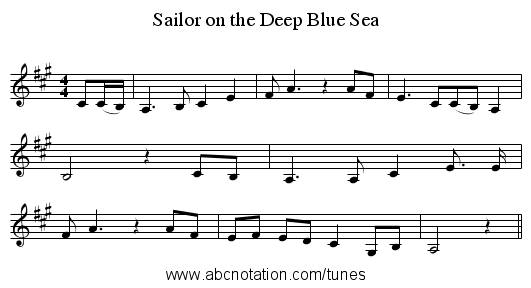 Sailor on the Deep Blue Sea - staff notation