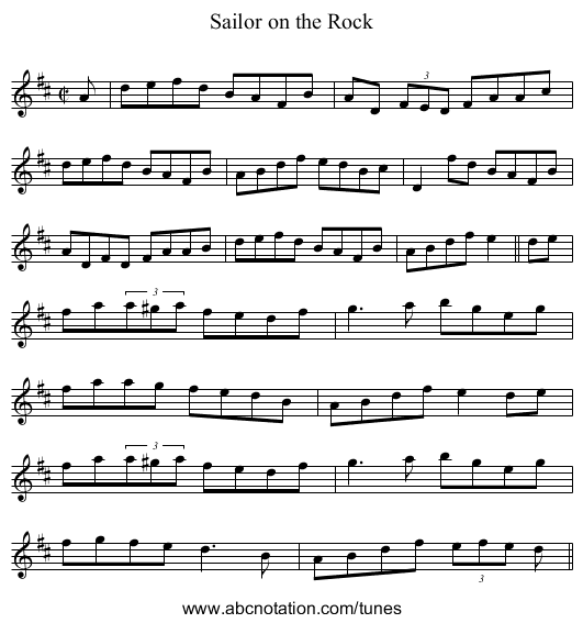 Sailor on the Rock - staff notation