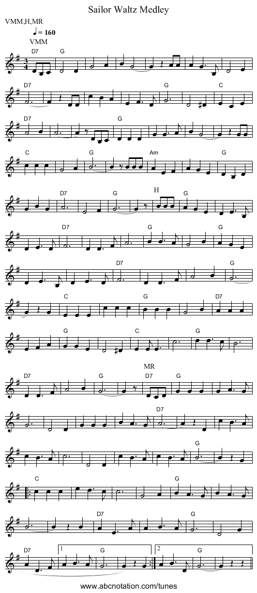Sailor Waltz Medley - staff notation