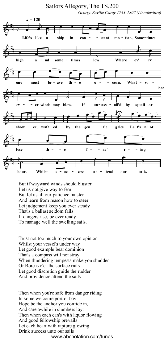 Sailors Allegory, The TS.200 - staff notation