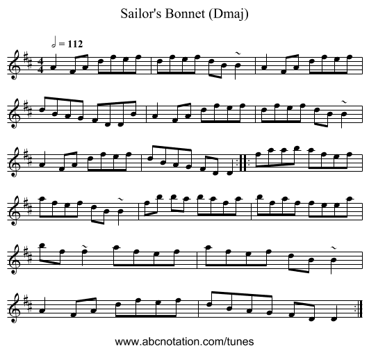 Sailor's Bonnet (Dmaj) - staff notation