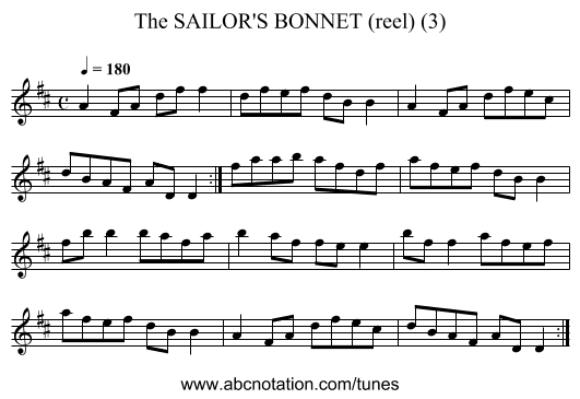 SAILOR'S BONNET (reel) (3), The - staff notation
