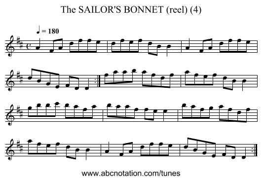 SAILOR'S BONNET (reel) (4), The - staff notation
