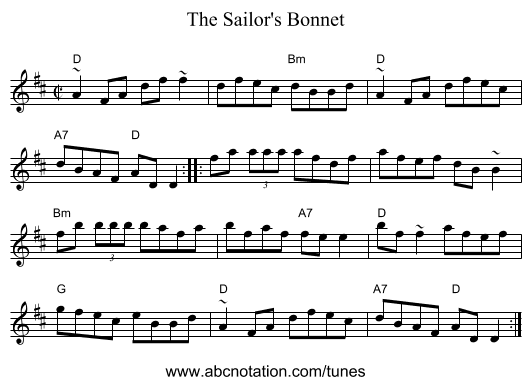 Sailor's Bonnet, The - staff notation