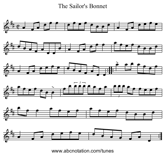 Sailor's Bonnet, The - staff notation