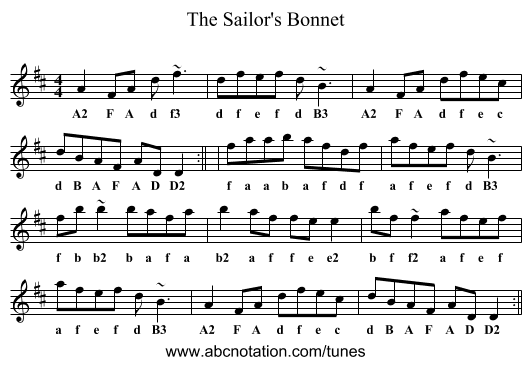Sailor's Bonnet, The - staff notation
