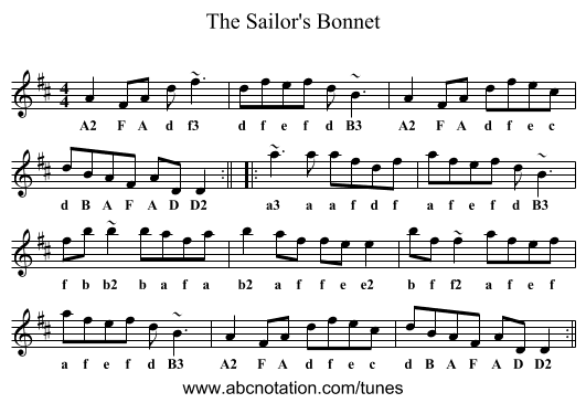 Sailor's Bonnet, The - staff notation