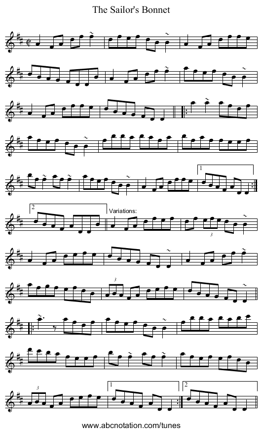 Sailor's Bonnet, The - staff notation