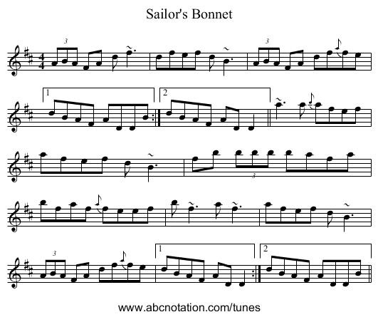 Sailor's Bonnet - staff notation