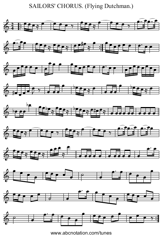 SAILORS' CHORUS. (Flying Dutchman.) - staff notation