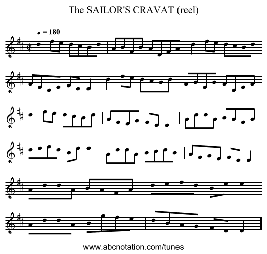 SAILOR'S CRAVAT (reel), The - staff notation