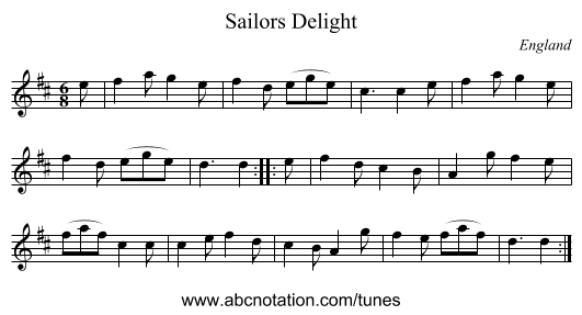 Sailors Delight - staff notation