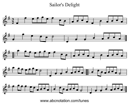 Sailor's Delight - staff notation