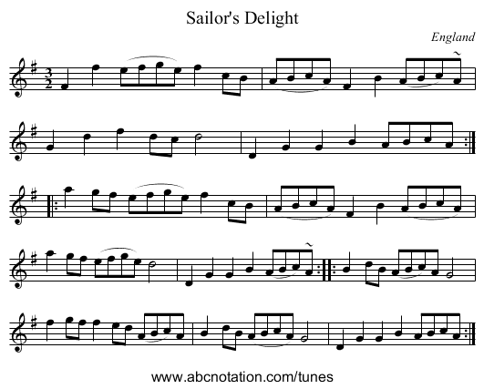 Sailor's Delight - staff notation