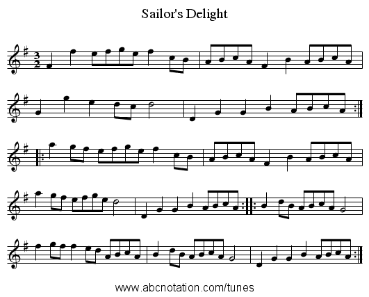 Sailor's Delight - staff notation