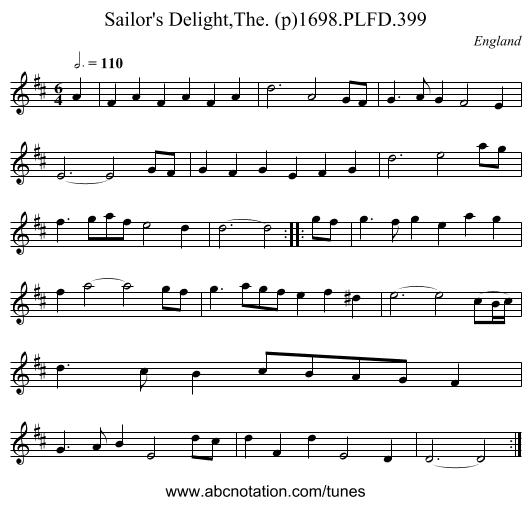 Sailor's Delight,The. (p)1698.PLFD.399 - staff notation