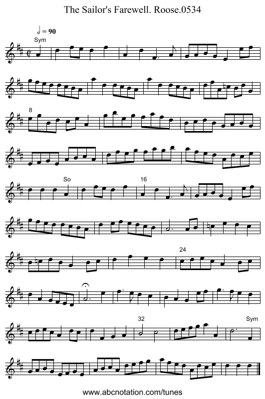 Sailor's Farewell. Roose.0534, The - staff notation