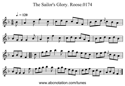 Sailor's Glory. Roose.0174, The - staff notation