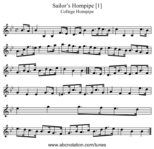 Sailor’s Hornpipe [1] - staff notation