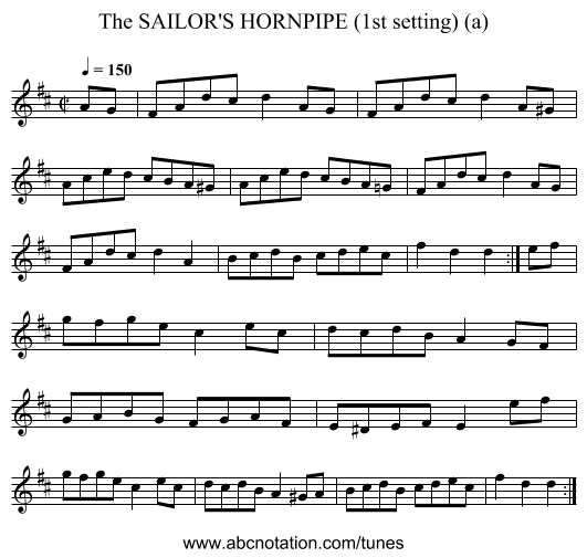 SAILOR'S HORNPIPE (1st setting) (a), The - staff notation