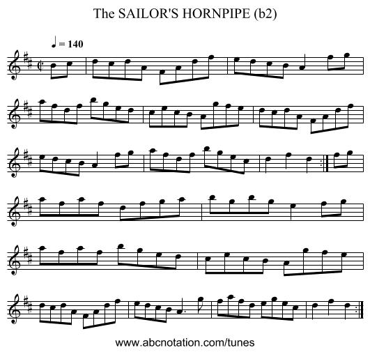SAILOR'S HORNPIPE (b2), The - staff notation