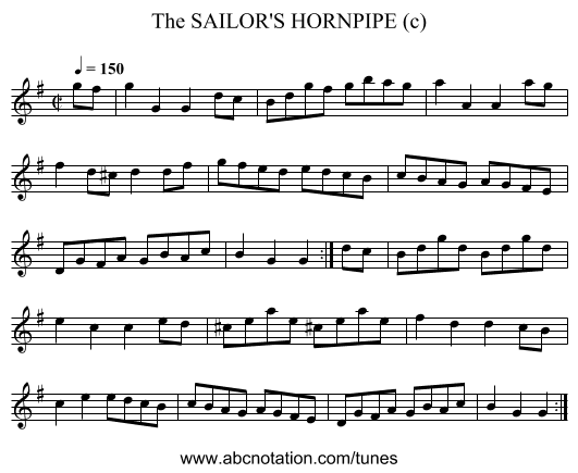 SAILOR'S HORNPIPE (c), The - staff notation