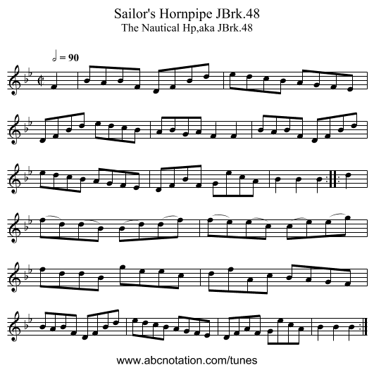 Sailor's Hornpipe JBrk.48 - staff notation