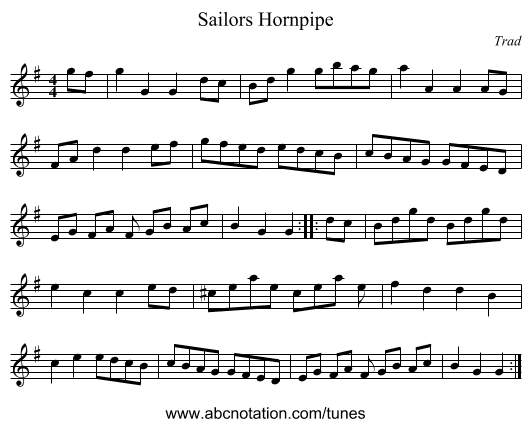 Sailors Hornpipe - staff notation
