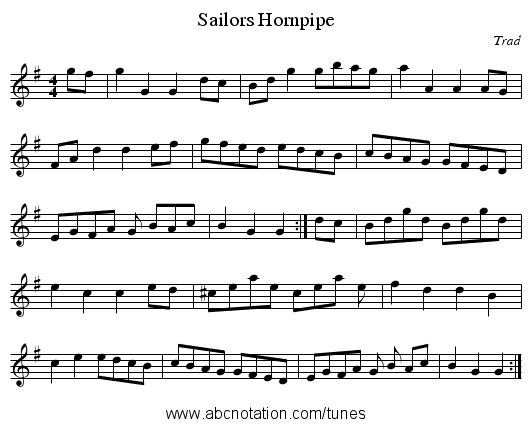 Sailors Hornpipe - staff notation