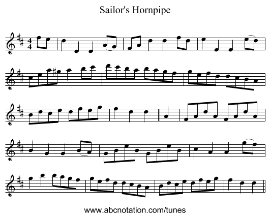 Sailor's Hornpipe - staff notation