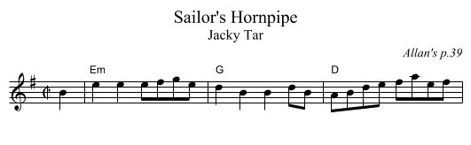 Sailor's Hornpipe - staff notation
