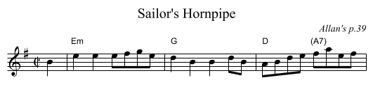 Sailor's Hornpipe - staff notation
