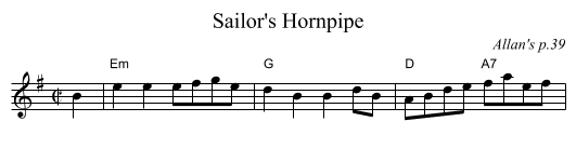 Sailor's Hornpipe - staff notation