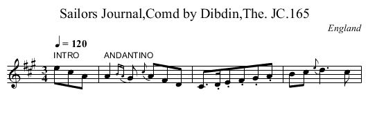 Sailors Journal,Comd by Dibdin,The. JC.165 - staff notation