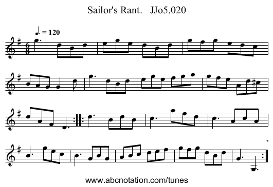 Sailor's Rant.   JJo5.020 - staff notation