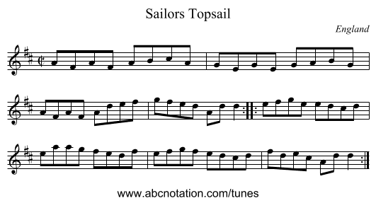 Sailors Topsail - staff notation