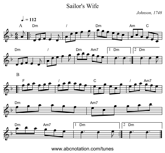 Sailor's Wife - staff notation