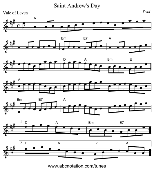 Saint Andrew's Day - staff notation